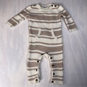 Carter's Cream and Brown Striped Knit One-Piece Size: 9months